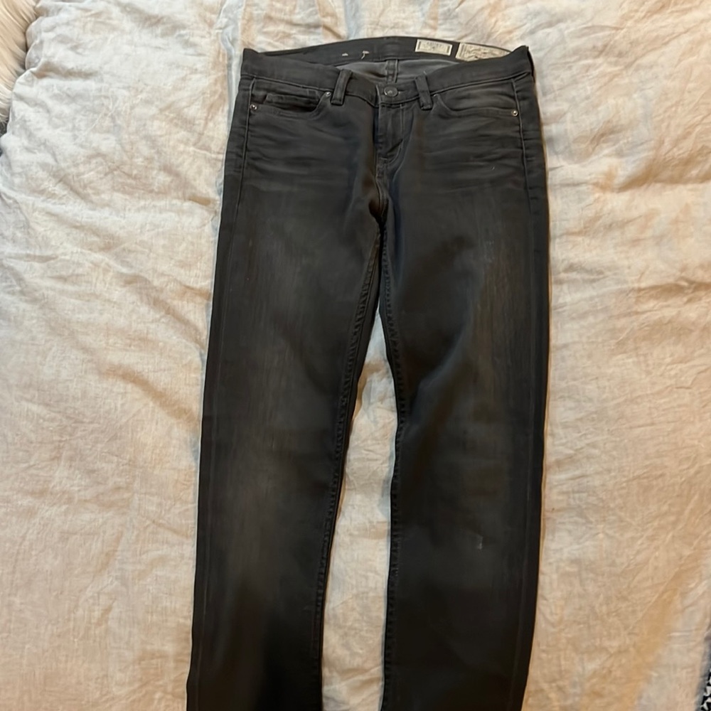 All Saints- low rise, skinny distress black jeans. Size 27.